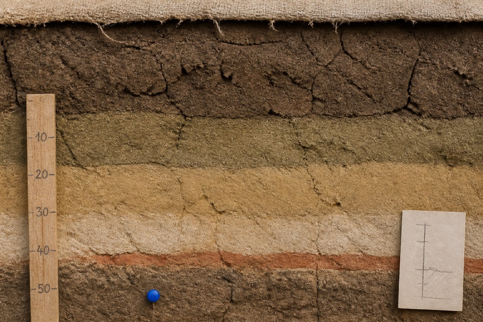 Soil colour horizons in a trench wall cross-section